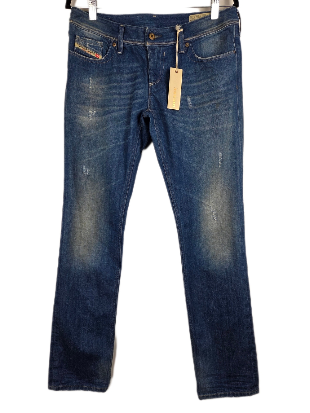 Diesel Lowky 0823U Straight Leg Jeans - Medium Blue Distressed